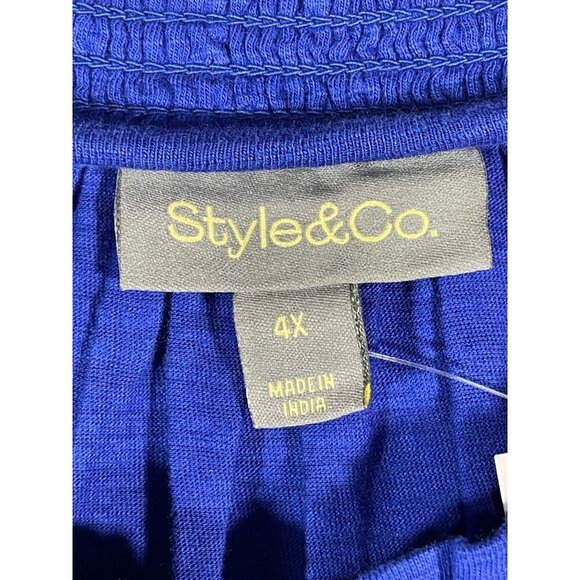 Style &Co Womens Size 4X Boho Chic  Blue Embroidered Peasant Blouse Top w Tassle - Picture 3 of 9